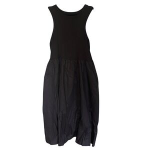 Old Navy Womens Black Mixed Media Ribbed Knit Cotton Poplin Midi Dress 3X New
